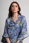 Shop_Koswi_Blue Viscose Sequins, Beads Collared Floral Print Shirt With Pant _Online_at_Aza_Fashions