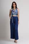 Buy_Koswi_Blue Viscose Sequins, Beads, Embroidery V-neck Floral Print Top With Pant _at_Aza_Fashions