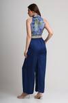 Shop_Koswi_Blue Viscose Sequins, Beads, Embroidery V-neck Floral Print Top With Pant _at_Aza_Fashions