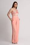 Shop_Koswi_Peach Viscose Sequins, Beads, Embroidery One Shoulder Embellished Top With Pant _Online_at_Aza_Fashions