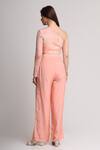 Shop_Koswi_Peach Viscose Sequins, Beads, Embroidery One Shoulder Embellished Top With Pant _at_Aza_Fashions
