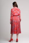 Shop_Koswi_Red Viscose Sequins, Beads Collared Floral Print Shirt With Skirt _at_Aza_Fashions