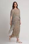 Buy_Koswi_Beige Viscose Sequins, Beads, Embroidery Boat Abstract Print Kaftan With Skirt _at_Aza_Fashions