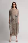 Buy_Koswi_Beige Viscose Sequins, Beads, Embroidery Boat Abstract Print Kaftan With Skirt _Online_at_Aza_Fashions
