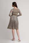 Shop_Koswi_Gray Viscose Beads, Sequins, Embroidery V-neck Abstract Print Top With Skirt _at_Aza_Fashions