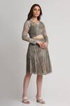 Buy_Koswi_Gray Viscose Beads, Sequins, Embroidery V-neck Abstract Print Top With Skirt _Online_at_Aza_Fashions