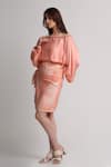 Buy_Koswi_Peach Viscose Sequins, Beads, Embroidery Off Top With Printed Skirt _Online_at_Aza_Fashions