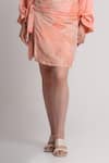 Shop_Koswi_Peach Viscose Sequins, Beads, Embroidery Off Top With Printed Skirt _Online_at_Aza_Fashions