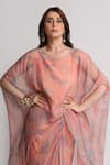 Shop_Koswi_Peach Viscose Beads, Sequins Boat Neck Abstract Print Kaftan And Skirt Set _Online_at_Aza_Fashions