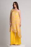 Buy_Koswi_Yellow Viscose Sequins, Beads One Shoulder Floral Print Kurta With Trouser _Online_at_Aza_Fashions