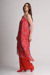 Koswi_Red Viscose Sequins, Beads One Shoulder Floral Print Kurta With Trouser _Online_at_Aza_Fashions