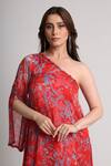 Buy_Koswi_Red Viscose Sequins, Beads One Shoulder Floral Print Kurta With Trouser _Online_at_Aza_Fashions