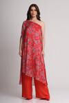 Shop_Koswi_Red Viscose Sequins, Beads One Shoulder Floral Print Kurta With Trouser _Online_at_Aza_Fashions