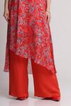 Koswi_Red Viscose Sequins, Beads One Shoulder Floral Print Kurta With Trouser _at_Aza_Fashions