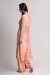 Shop_Koswi_Peach Viscose Sequins, Beads V-neck Floral Print Kurta With Trouser _at_Aza_Fashions