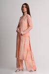 Buy_Koswi_Peach Viscose Sequins, Beads V-neck Floral Print Kurta With Trouser _Online_at_Aza_Fashions