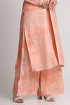Koswi_Peach Viscose Sequins, Beads V-neck Floral Print Kurta With Trouser _at_Aza_Fashions