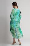 Shop_Koswi_Green Viscose Sequins, Beads V-neck Geometric Print Kaftan _at_Aza_Fashions