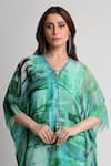 Buy_Koswi_Green Viscose Sequins, Beads V-neck Geometric Print Kaftan _Online_at_Aza_Fashions