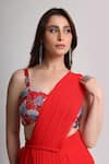 Buy_Koswi_Red Viscose Sequins, Beads Pre-draped Saree With Astract Pattern Blouse _Online_at_Aza_Fashions