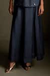 Charkhee_Navy Chanderi, Voile Embroidery Round Neck Cresent Moon Kurta With Skirt _Online_at_Aza_Fashions