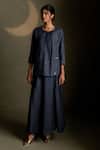 Buy_Charkhee_Navy Chanderi, Voile Embroidery Round Neck Cresent Moon Kurta With Skirt _at_Aza_Fashions