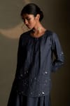 Shop_Charkhee_Navy Chanderi, Voile Embroidery Round Neck Cresent Moon Kurta With Skirt _Online_at_Aza_Fashions