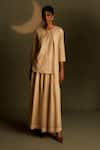 Buy_Charkhee_Beige Chanderi, Voile Embroidery, Sequins Round Neck Mul Kurta With Pant _at_Aza_Fashions