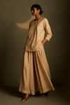 Charkhee_Beige Chanderi, Voile Embroidery, Sequins Round Neck Mul Kurta With Pant _at_Aza_Fashions