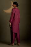 Shop_Charkhee_Burgundy Chanderi, Voile Embroidery Round Neck Moon Pattern Kurta With Pant _at_Aza_Fashions