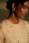 Charkhee_Beige Chanderi, Voile Embroidery, Sequins Round Moon Pattern Kurta With Pant _Online_at_Aza_Fashions