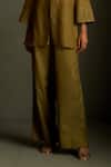 Buy_Charkhee_Olive Green Chanderi, Voile Embroidery V-neck Cresent Moon Shirt With Pant _Online_at_Aza_Fashions
