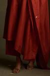 Charkhee_Red Chanderi, Voile Embroidery Split V-neck Mul Kurta Set _Online_at_Aza_Fashions