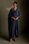Buy_Charkhee_Blue Chanderi, Voile Embroidery V-neck Moon Pattern Kurta Set _at_Aza_Fashions