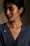 Charkhee_Blue Chanderi, Voile Embroidery V-neck Moon Pattern Kurta Set _at_Aza_Fashions