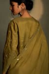Charkhee_Olive Green Chanderi, Voile Embroidery V-neck Mul Kurta Set _at_Aza_Fashions