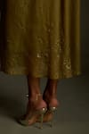 Buy_Charkhee_Olive Green Chanderi, Voile Embroidery V-neck Mul Dress _Online_at_Aza_Fashions