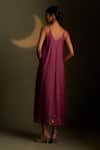 Shop_Charkhee_Burgundy Chanderi, Voile Embroidery V-neck Mul Dress _at_Aza_Fashions