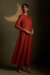 Buy_Charkhee_Red Chanderi, Voile Embroidery Keyhole Neck Mul Kurta Set _Online_at_Aza_Fashions