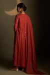 Shop_Charkhee_Red Chanderi, Voile Embroidery Keyhole Neck Mul Kurta Set _at_Aza_Fashions