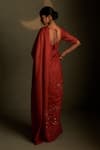 Shop_Charkhee_Red Chanderi, Voile Embroidery Sweetheart Neck Mul Saree With Blouse _at_Aza_Fashions