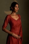 Charkhee_Red Chanderi, Voile Embroidery Sweetheart Neck Mul Saree With Blouse _at_Aza_Fashions