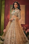 Isa By Dolly Wahal_Gold Net Embroidery, Diamonds, Crystals, Zari Bella Floral Bridal Lehenga Set _Online_at_Aza_Fashions