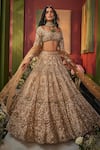 Shop_Isa By Dolly Wahal_Gold Net Embroidery, Diamonds, Crystals, Zari Bella Floral Bridal Lehenga Set _at_Aza_Fashions