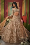 Buy_Isa By Dolly Wahal_Gold Net Embroidery, Diamonds, Crystals, Zari Bella Floral Bridal Lehenga Set _Online_at_Aza_Fashions