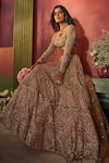 Isa By Dolly Wahal_Gold Net Embroidery, Diamonds, Crystals, Zari Bella Floral Bridal Lehenga Set _at_Aza_Fashions