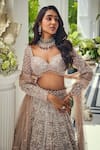 Isa By Dolly Wahal_Pink Net Crystals, Embroidery, Stones, Sequins, Embellished Bridal Lehenga Set _Online_at_Aza_Fashions