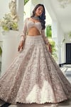 Buy_Isa By Dolly Wahal_Pink Net Crystals, Embroidery, Stones, Sequins, Embellished Bridal Lehenga Set _Online_at_Aza_Fashions