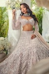 Shop_Isa By Dolly Wahal_Pink Net Crystals, Embroidery, Stones, Sequins, Embellished Bridal Lehenga Set _Online_at_Aza_Fashions