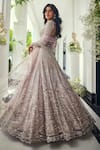 Shop_Isa By Dolly Wahal_Lilac Net Sequins, Pearls, Beads, Crystals, Embroidery Luna Lehenga Set _at_Aza_Fashions